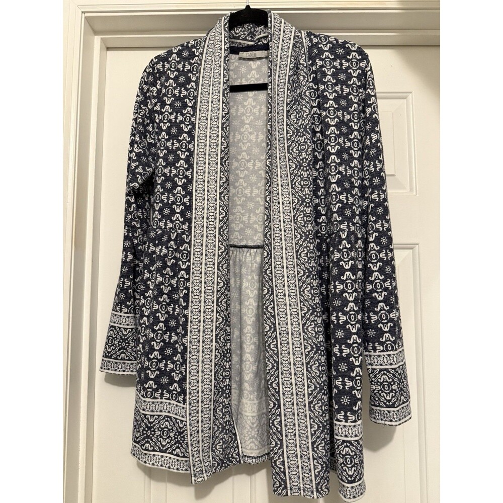 Dalia Cardigan Womens Medium Blue & White Soft Lagenlook